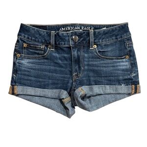 American Eagle Outfitters Shortie Super Stretch Dark Wash Jean Shorts - Size 0